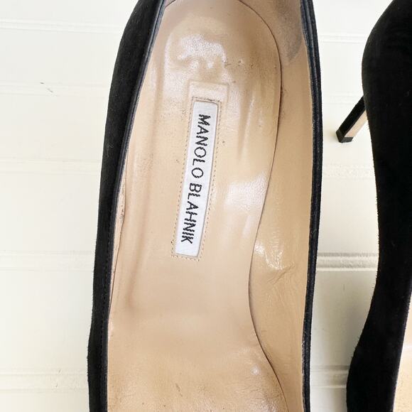 Manolo Blahnik BB Black Suede Pumps Pointed Toe Stiletto Heels 70mm 37.5 - Picture 3 of 12